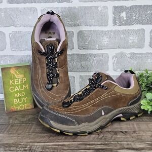 Ahnu Womens Hiking Shoes Brown Leather Low Top Trail Sneakers 2116SMBR Size 9